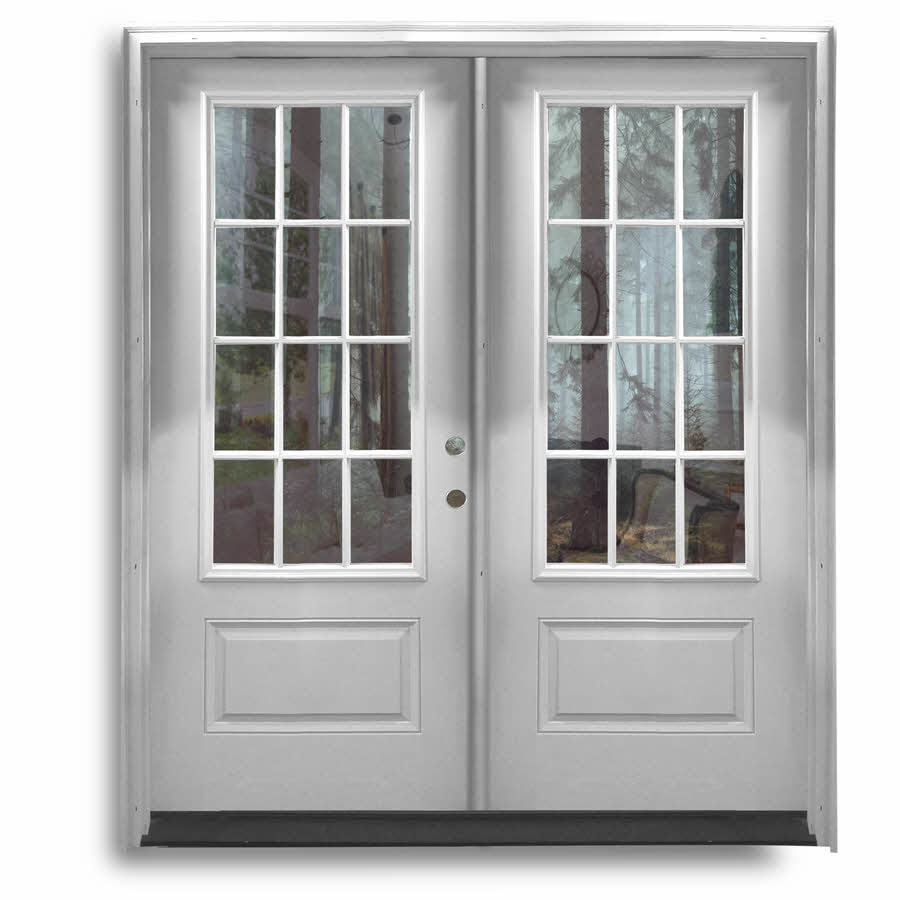 Pre Hung Fiberglass  Double  Doors  3QTR 12 Lite Primed 