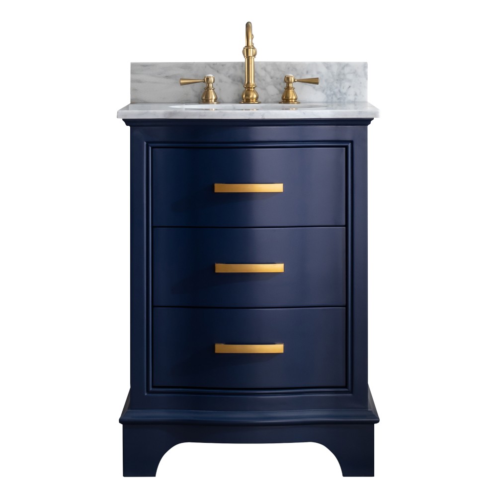 Monroe Vanity 24w Navy Blue With Carrara White Top Home Surplus